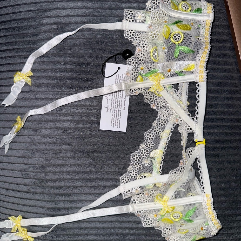 For Love And Lemons White and Yellow Lace Bra